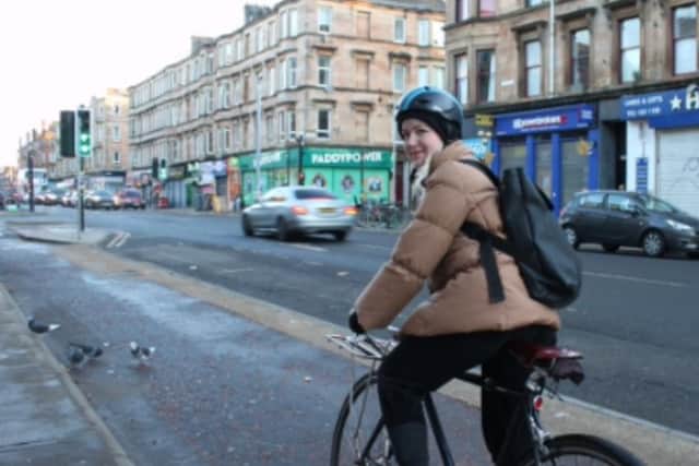 Robin Ellis said the South City Way made a "massive difference" to her commute. (Photo by Cycling Scotland)