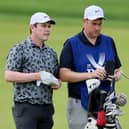 Bob MacIntyre and caddie Mike Burrow prepare to play a shot on the first hole during the third round of the 106th PGA Championship at Valhalla Golf Club in Louisville, Kentucky. Picture: Andy Lyons/Getty Images.