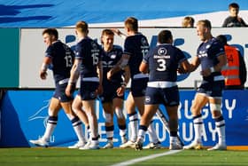 MONTEVIDEO, URUGUAY - JULY 27: Duhan Van Der Merwe of Scotland celebrates after scoring a try during a test match between Uruguay and Scotland at Estadio Charrua on July 27, 2024 in Montevideo, Uruguay. (Photo by Ernesto Ryan/Getty Images)