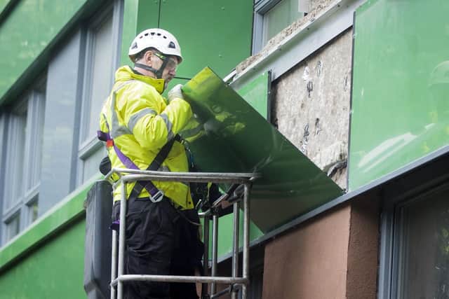 Cladding being removed from a tower block in Sheffield, Yorkshire. Picture: Danny Lawson/PA Wire