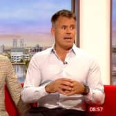 Former rugby player Kenny Logan reveals his prostate cancer diagnosis in a BBC Breakfast interview with his wife Gabby Logan. Picture: BBC