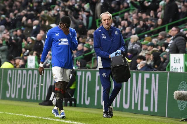 Rangers Abdallah Sima walks off during the Celtic defeat.