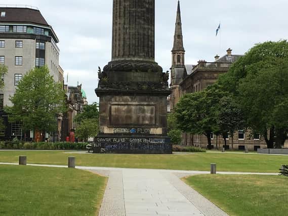 The vandalism on Melville Monument in St Andrew Square, Edinburgh. PIC: Contributed.