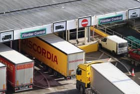 Lorries queue for the frontier control area at the Port of Dover in Kent. The Government has no clear timetable to fully implement its post-Brexit border controls with the EU, the National Audit Office (NAO) said on Monday. Photo: Gareth Fuller/PA Wire