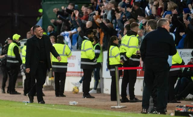 St Johnstone Manager Callum Davidson smiles at the final whistle after his side secured their Premiership status with a 4-0 play-off win over Inverness Caledonian Thistle  (Photo by Craig Foy / SNS Group)