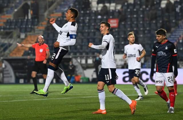 Rangers James Tavernier celebrates after scoring to make it 4-0 . (Photo by Rob Casey / SNS Group)