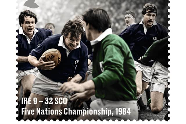 Roy Laidlaw in action against Ireland in 1984, as depicted on a new first-class stamp. Picture: Royal Mail