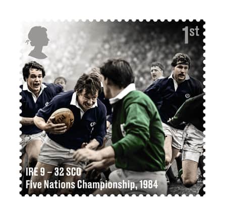 Roy Laidlaw in action against Ireland in 1984, as depicted on a new first-class stamp. Picture: Royal Mail