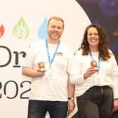 ​Co-Founders Joe Harris and Paige Gibbons celebrate LONKERO being named winner in the alcoholic In Drinks Catalyst competition