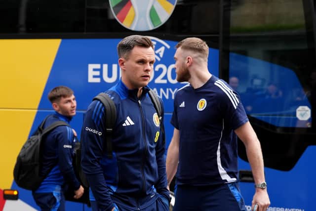 Scotland striker Lawrence Shankland arrives at their team hotel in Garmisch-Partenkirchen, Germany, at the beginning of their Euro 2024 campaign.