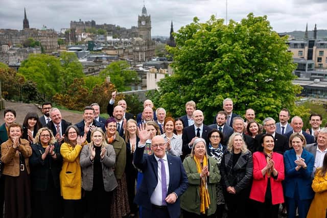 John Swinney with newly elected SNP MSPs on Edinburgh's Calton Hill at the weekend (Picture: Jeff J Mitchell/Getty Images)