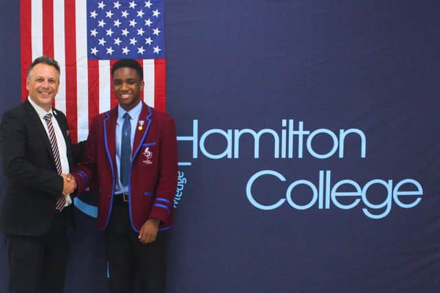 USA-bound: Benedict Nevo with Hamilton College headteacher Richard Charman.