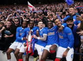 Rangers players celebrate winning the Scottish Cup during the Scottish Cup final at Hampden Park, Glasgow.