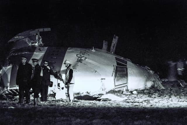 The remains of the cockpit of Clipper Maid of the Seas, Pan Am Flight 103, on Tundergarth Hill, Lockerbie, Scotland, on the night of 21 December 1988, photographed by Ian Rutherford, one of the first journalists at the scene. Picture Ian Rutherford © Ian Rutherford