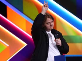 Lewis Capaldi was muted while on stage at the Brit Awards in what appeared to be a humorous stunt. Picture: Getty Images