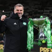 Celtic manager Ange Postecoglou celebrates with the Premier Sports Cup trophy in December and says his toasting afterwards was proper even if not what others might consider would amount to that.(Photo by Craig Williamson / SNS Group)
