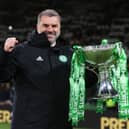 Celtic manager Ange Postecoglou celebrates with the Premier Sports Cup trophy in December and says his toasting afterwards was proper even if not what others might consider would amount to that.(Photo by Craig Williamson / SNS Group)