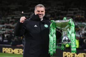 Celtic manager Ange Postecoglou celebrates with the Premier Sports Cup trophy in December and says his toasting afterwards was proper even if not what others might consider would amount to that.(Photo by Craig Williamson / SNS Group)