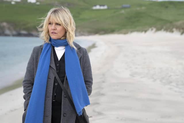 Ashley Jensen filming on Shetland. She visited the islands for the first time to work on the new series. Pic: BBC Pictures
