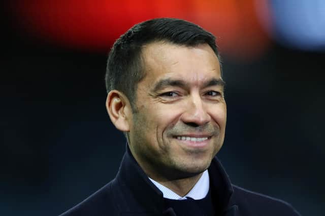 GLASGOW, SCOTLAND - MARCH 10: Giovanni van Bronckhorst, Head Coach of Rangers looks on prior to the UEFA Europa League Round of 16 Leg One match between Rangers FC and Crvena Zvezda at Ibrox Stadium on March 10, 2022 in Glasgow, Scotland. (Photo by Ian MacNicol/Getty Images)