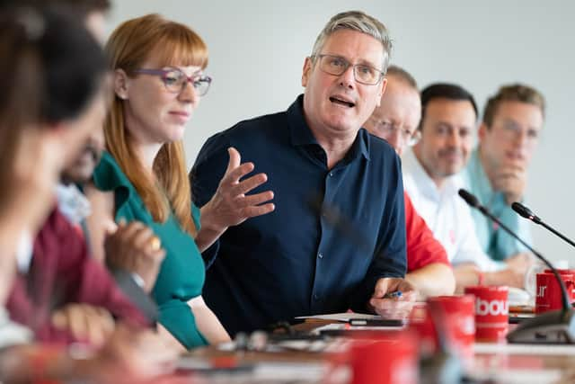 Labour leader Sir Keir Starmer and deputy leader Angela Rayner speak to party activists by video link as they telephone canvass voters in the by-elections in Uxbridge and South Ruislip, Selby and Ainsty, and Somerton and Frome (Pic: Stefan Rousseau/PA Wire)