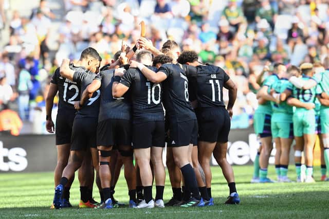 New Zealand defeated Scotland in the last 16 of the Rugby World Cup Sevens. (Photo by RODGER BOSCH/AFP via Getty Images)