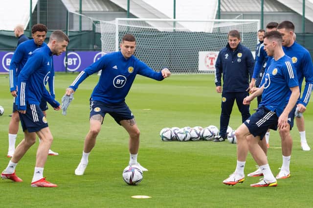 Scotland's players prepare for Wednesday night's match against Denmark in Copenhagen.