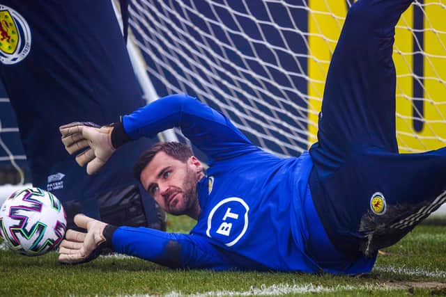 David Marshall in training ahead of Scotland's play-off final against Serbia (Photo by Craig Williamson / SNS Group)