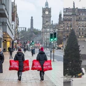 Photos of Edinburgh and Glasgow city centre hotspots on Boxing Day as less shopper predicted to hit the shops due to a rise in Omicron Covid cases (Photo: KatieLee Arrowsmith, SWNS and Glasgow City Council Webcam).