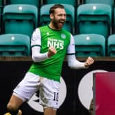 Martin Boyle celebrates his second goal in Hibs' 2-0 win over Aberdeen on Saturday (Photo by Ross Parker / SNS Group)