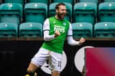 Martin Boyle celebrates his second goal in Hibs' 2-0 win over Aberdeen on Saturday (Photo by Ross Parker / SNS Group)