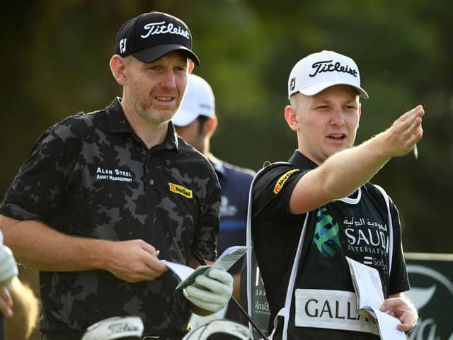 Stephen Gallacher and son/caddie Jack during the Saudi International powered by SoftBank Investment Advisers at Royal Greens Golf and Country Club in King Abdullah Economic City in February. Picture: Ross Kinnaird/Getty Images.
