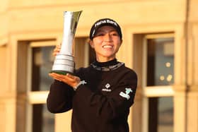 Lydia Ko poses with the AIG Women's Open trophy after her two-shot success over the Old Course at St Andrews. Picture: Michael Reaves/Getty Images.