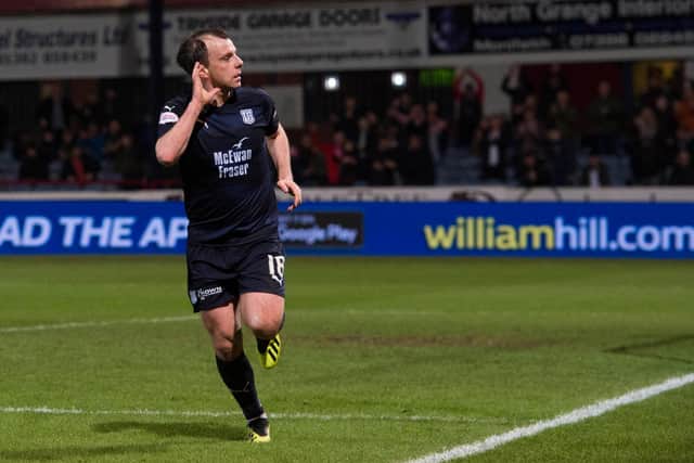 Paul McGowan scoring for Dundee in a defeat to Hibs the last time the teams met before Sunday's match at Easter Road. Picture: SNS