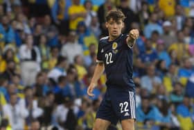 Aaron Hickey earned his first start for Scotland in Wednesday's 3-1 defeat to Ukraine. (Photo by Craig Foy / SNS Group)