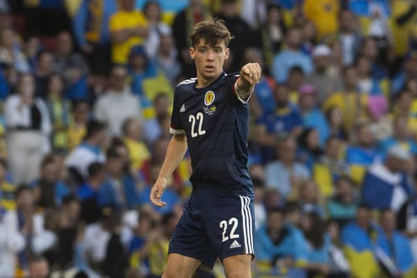 Aaron Hickey earned his first start for Scotland in Wednesday's 3-1 defeat to Ukraine. (Photo by Craig Foy / SNS Group)