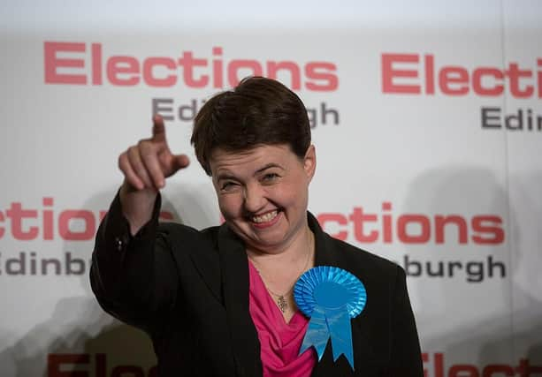 Scottish Conservative Leader Ruth Davidson celebrates being elected Conservative MSP for Edinburgh Central at the Royal Highland Centre, Ingliston, on May 6, 2016