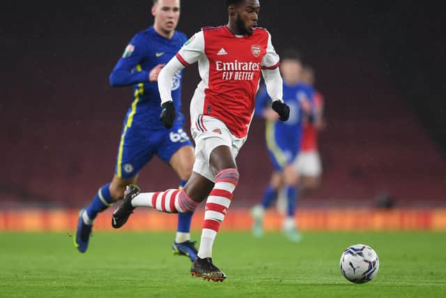 Ryan Alebiosu, pictured in action for Arsenal U21, has joined Kilmarnock on loan. (Photo by David Price/Arsenal FC via Getty Images)