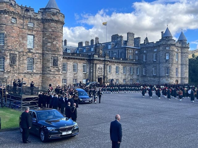 The procession has begun, with King Charles III following his mother’s coffin up the Royal Mile in Edinburgh, towards St Giles’ Cathedral.