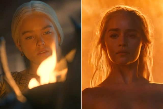 House of the Dragon characters and their Game of Thrones counterparts - including Rhaenyra Targaryen (Milly Alcock) and Daenerys Targaryen (Emilia Clarke) - credit HBO.