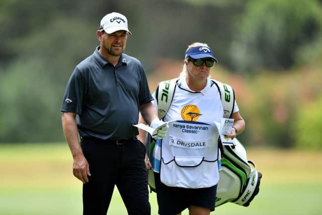David Drysdale and his wife and caddie Vicky during the second round of the Kenya Savannah Classic at Karen Country Club in Nairobi. Picture: Stuart Franklin/Getty Images.