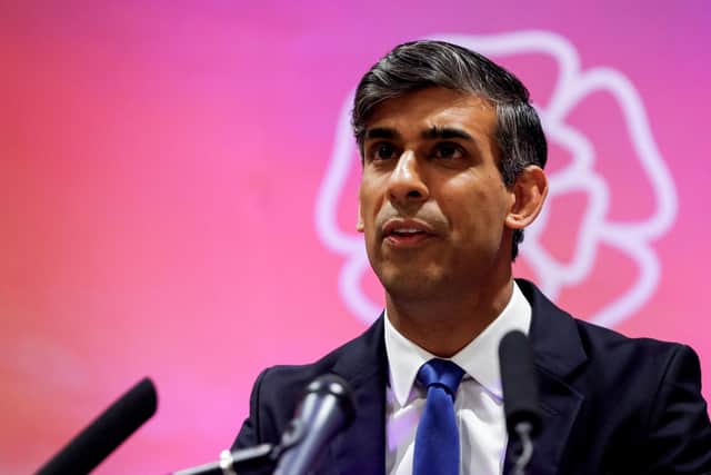 Prime Minister Rishi Sunak gives a speech at Northallerton Leisure Centre in Northallerton. Photo: Temilade Adelaja/PA Wire