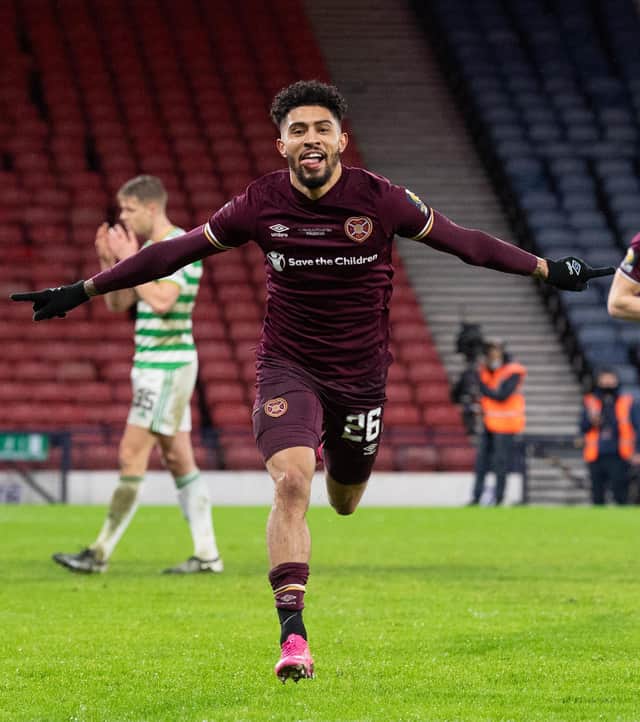 Josh Ginnelly celebrates after scoring against Celtic in the Scottish Cup final. Picture: SNS