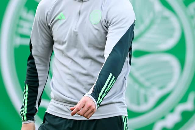 LENNOXTOWN, SCOTLAND - SEPTEMBER 29: Anthony Ralston during a Celtic training session at the Lennoxtown Training Centre, on September 29, 2023, in Lennoxtown, Scotland. (Photo by Rob Casey / SNS Group)
