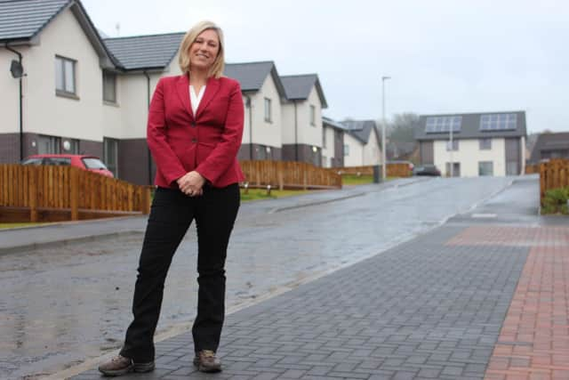 Gillian Martin MSP outside of Meadowside, affordable housing development in Oldmeldrum.