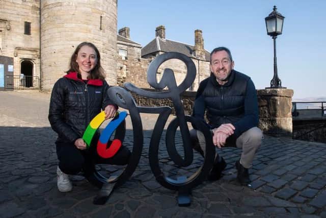 Anna Shackley and Chris Boardman at Stirling Castle a the city is announced as a venue for the 2023 UCI Cycling World Championships (Photo by Craig Foy / SNS Group)