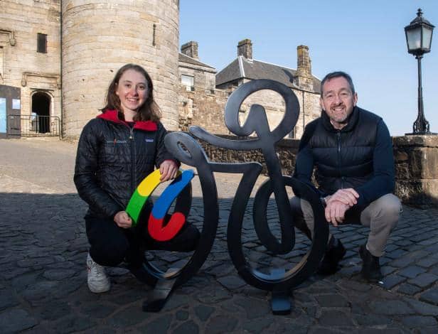 Anna Shackley and Chris Boardman at Stirling Castle a the city is announced as a venue for the 2023 UCI Cycling World Championships (Photo by Craig Foy / SNS Group)