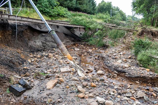 Flooding from the Union Canal bursting at Polmont could close the main Edinburgh-Glasgow line for two months. Picture: Network Rail.