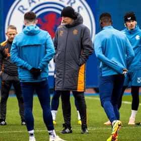 Rangers manager Philippe Clement assesses his players during training ahead of facing Dundee.