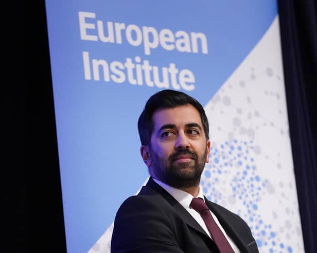 First Minister of Scotland, Humza Yousaf, delivers a speech at the London School of Economics.